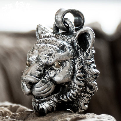 925 sterling silver tiger head pendant necklace, angry tiger necklace, silver necklace gift for husband, Halloween gift