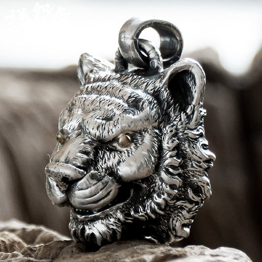925 sterling silver tiger head pendant necklace, angry tiger necklace, silver necklace gift for husband, Halloween gift