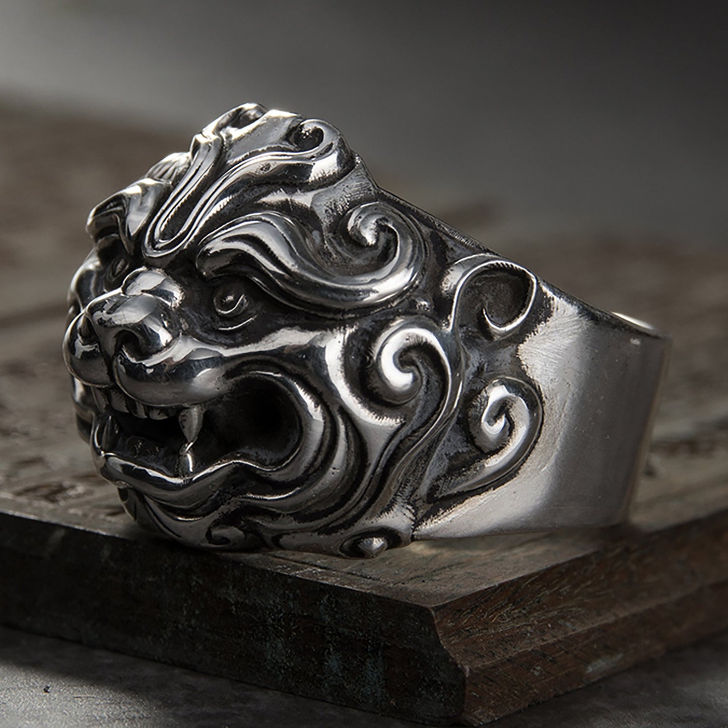 Tang lion men's personalized ring，Men's sterling silver lion ring, lion ring, lion head ring, Men's personalized ring, personalized