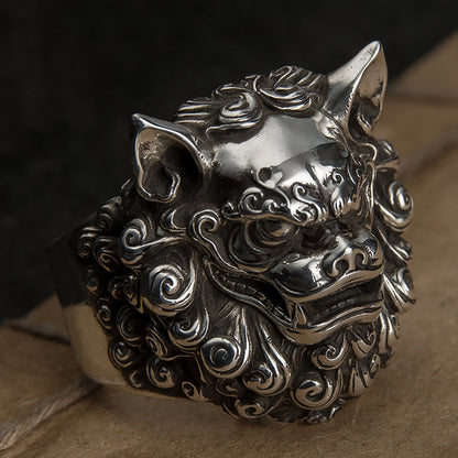 Tang lion men's personalized ring，Men's sterling silver lion ring, lion ring, lion head ring, Men's personalized ring, personalized gift.