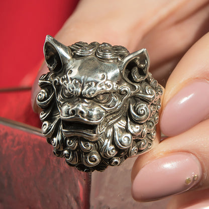 Tang lion men's personalized ring，Men's sterling silver lion ring, lion ring, lion head ring, Men's personalized ring, personalized gift.