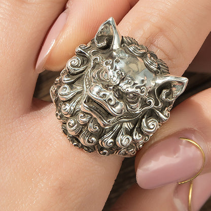 Tang lion men's personalized ring，Men's sterling silver lion ring, lion ring, lion head ring, Men's personalized ring, personalized gift.