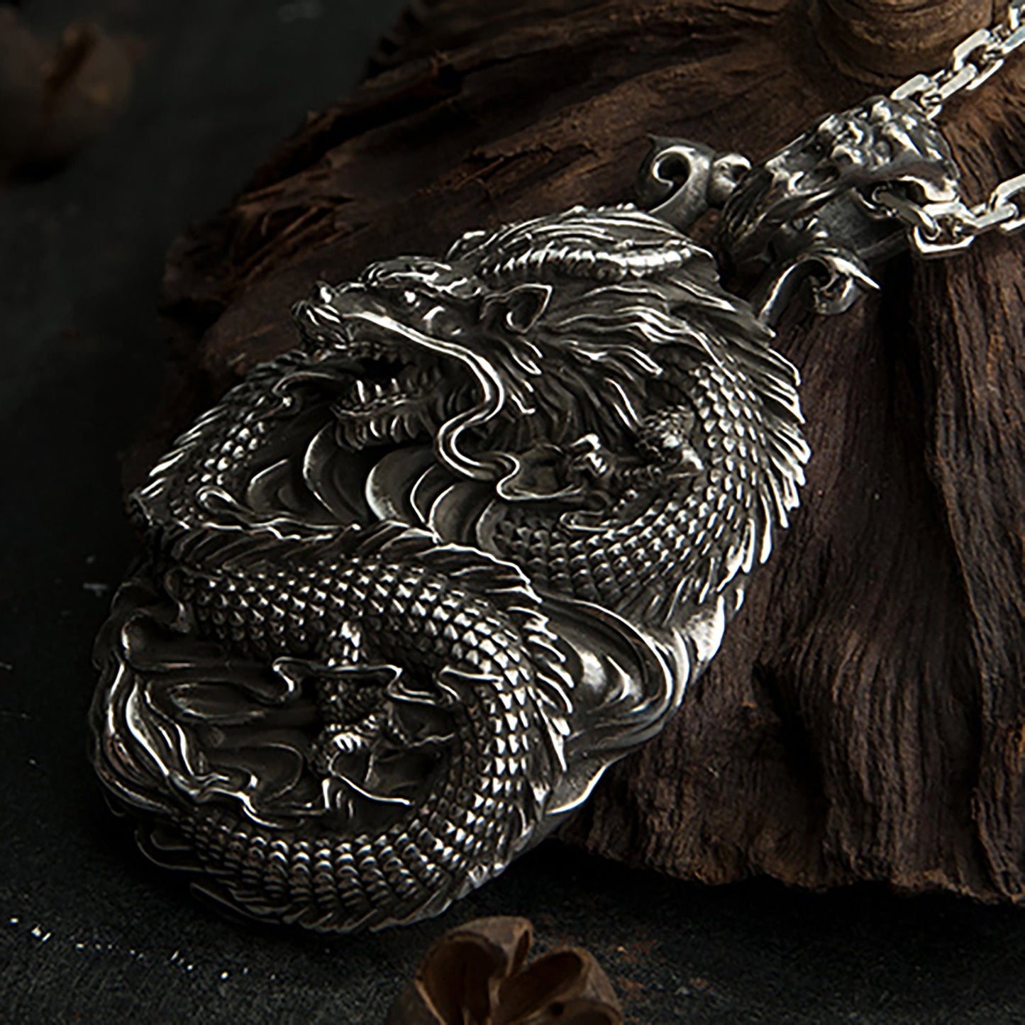 925 Sterling Silver Dragon Pendant Necklace, Chinese Legend Dragon Pendant, Angry Dragon Necklace, Men's Necklace - Handmade