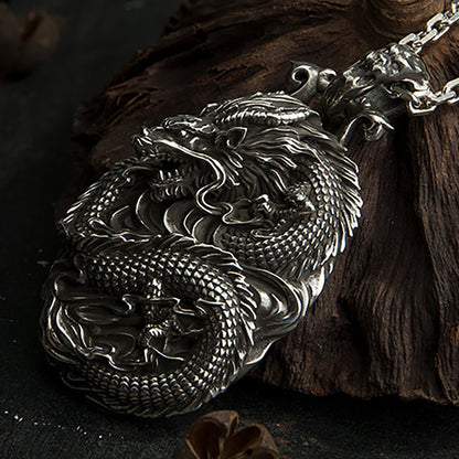 925 Sterling Silver Dragon Pendant Necklace, Chinese Legend Dragon Pendant, Angry Dragon Necklace, Men's Necklace - Handmade