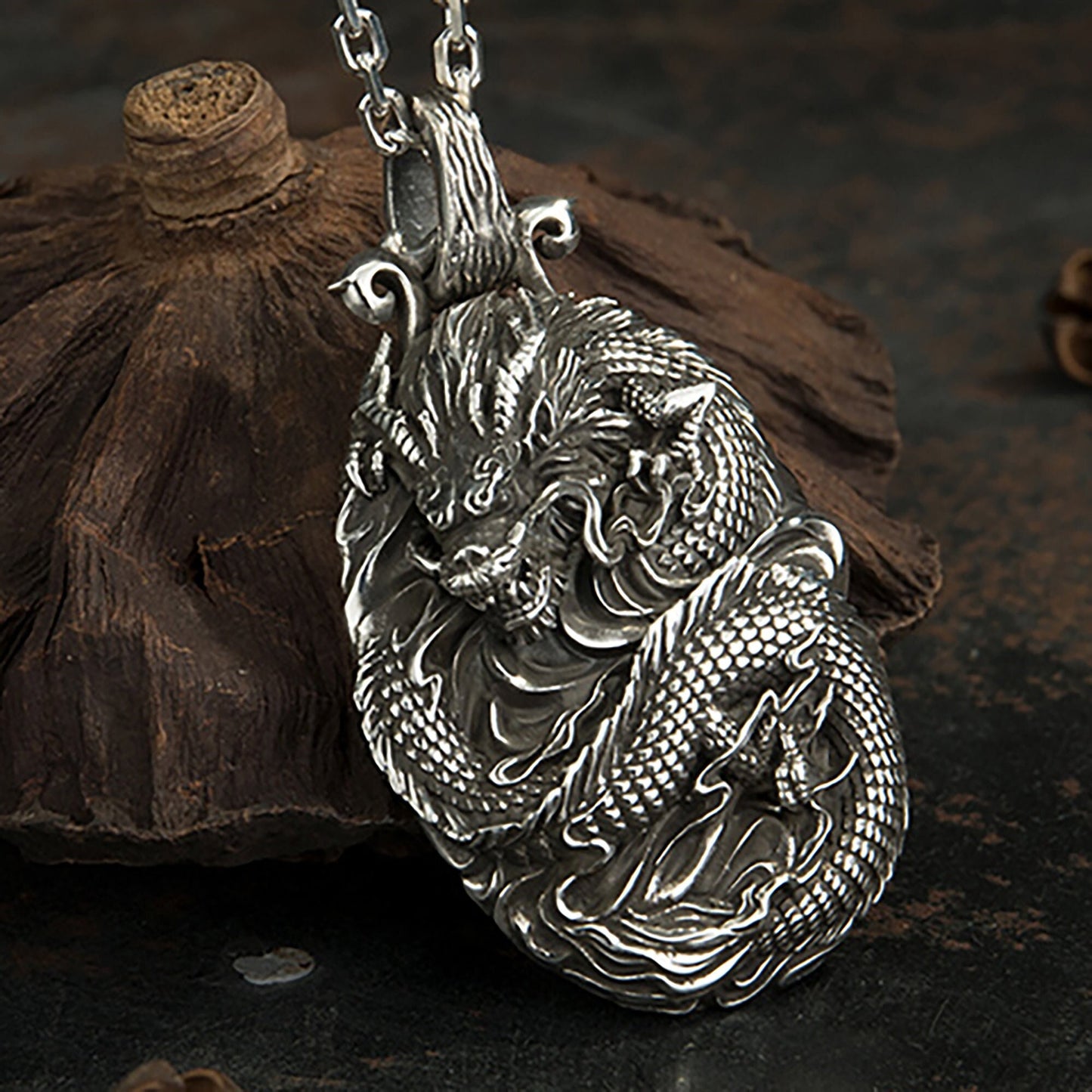 925 Sterling Silver Dragon Pendant Necklace, Chinese Legend Dragon Pendant, Angry Dragon Necklace, Men's Necklace - Handmade