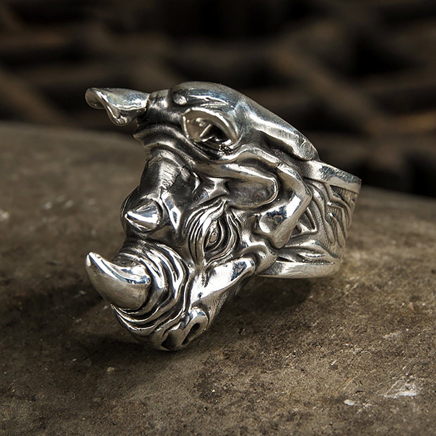 925 Sterling Silver Rhino Head Ring | Rhino Head Ring | Rhino Ring | African Men's Ring | Animal Ring