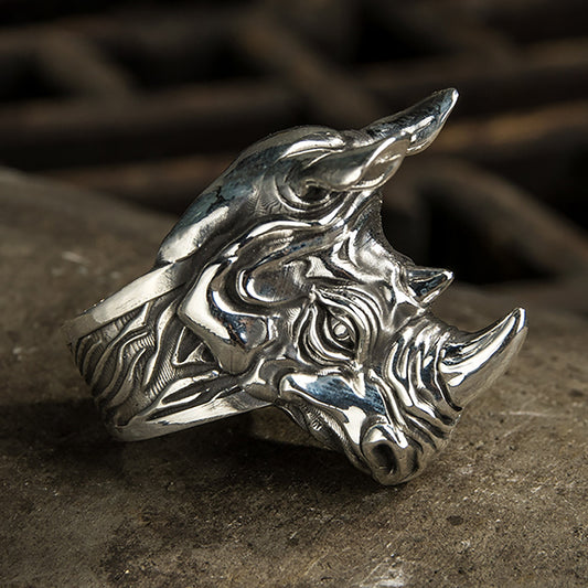 925 Sterling Silver Rhino Head Ring | Rhino Head Ring | Rhino Ring | African Men's Ring | Animal Ring