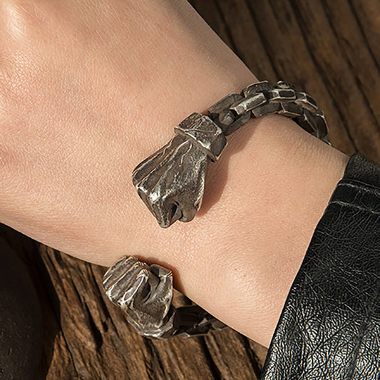 Fist of Power Sterling Silver Bracelet, Fist Bracelet, Power Bracelet, Men's Power Bracelet