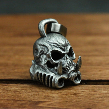 Warrior accessories 925 Silver Handmade Pendant Necklace with Skull Fangs and Soldier Helmet Design