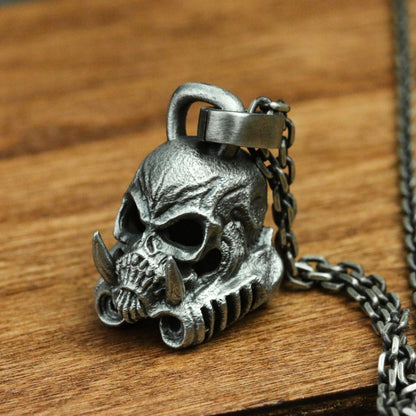 Warrior accessories 925 Silver Handmade Pendant Necklace with Skull Fangs and Soldier Helmet Design