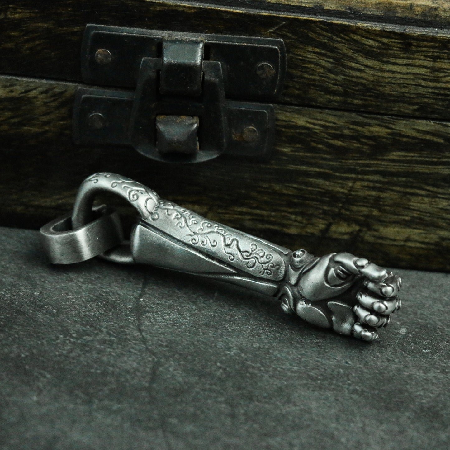 Mechanical Arm Necklace-925 Silver Handmade-Carved Texture Pendant Necklace-Robot Iron Fist Pendant