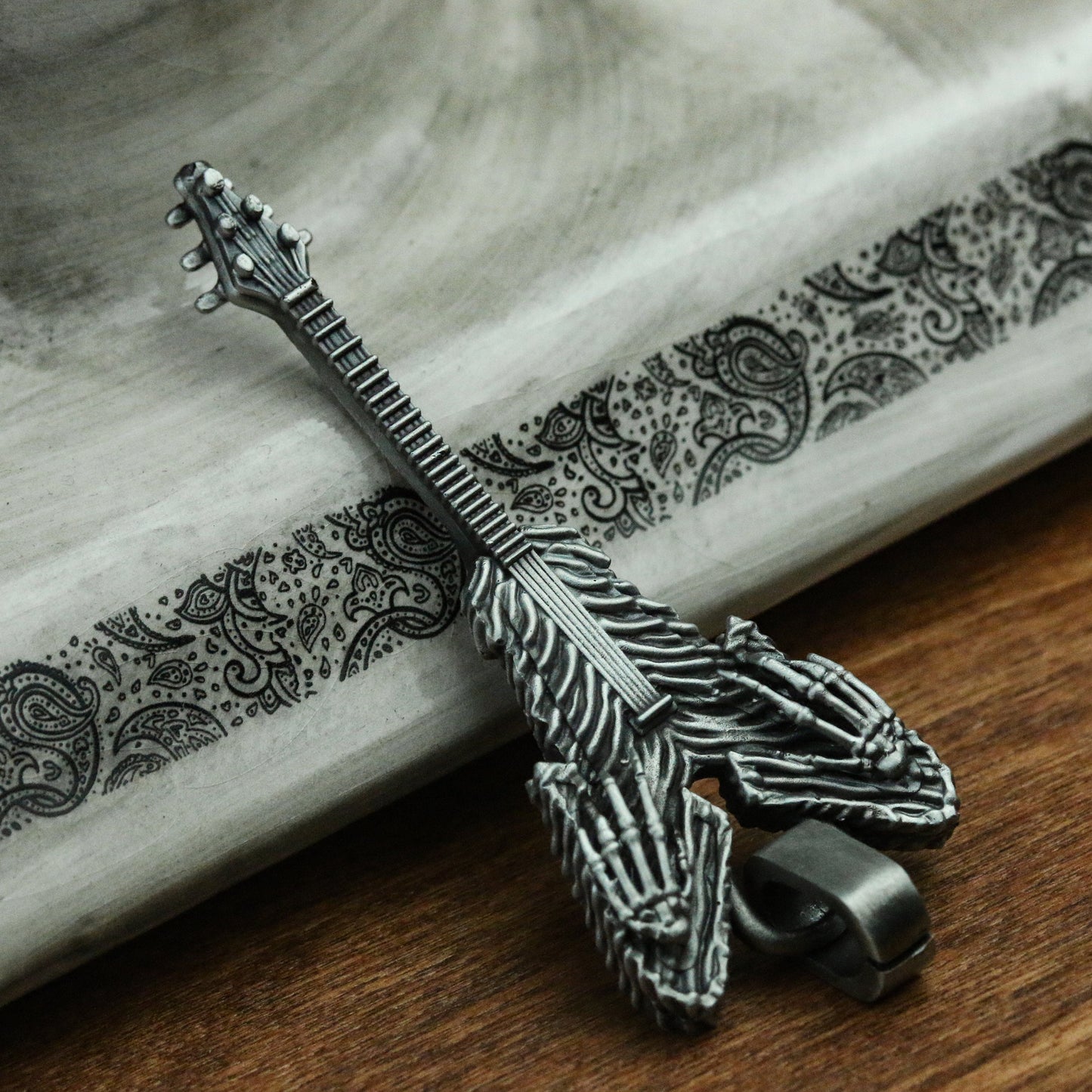 Devil Guitar 925 Silver Pendant Necklace-Guitar Silver Jewelry-Handmade Personalized Necklace