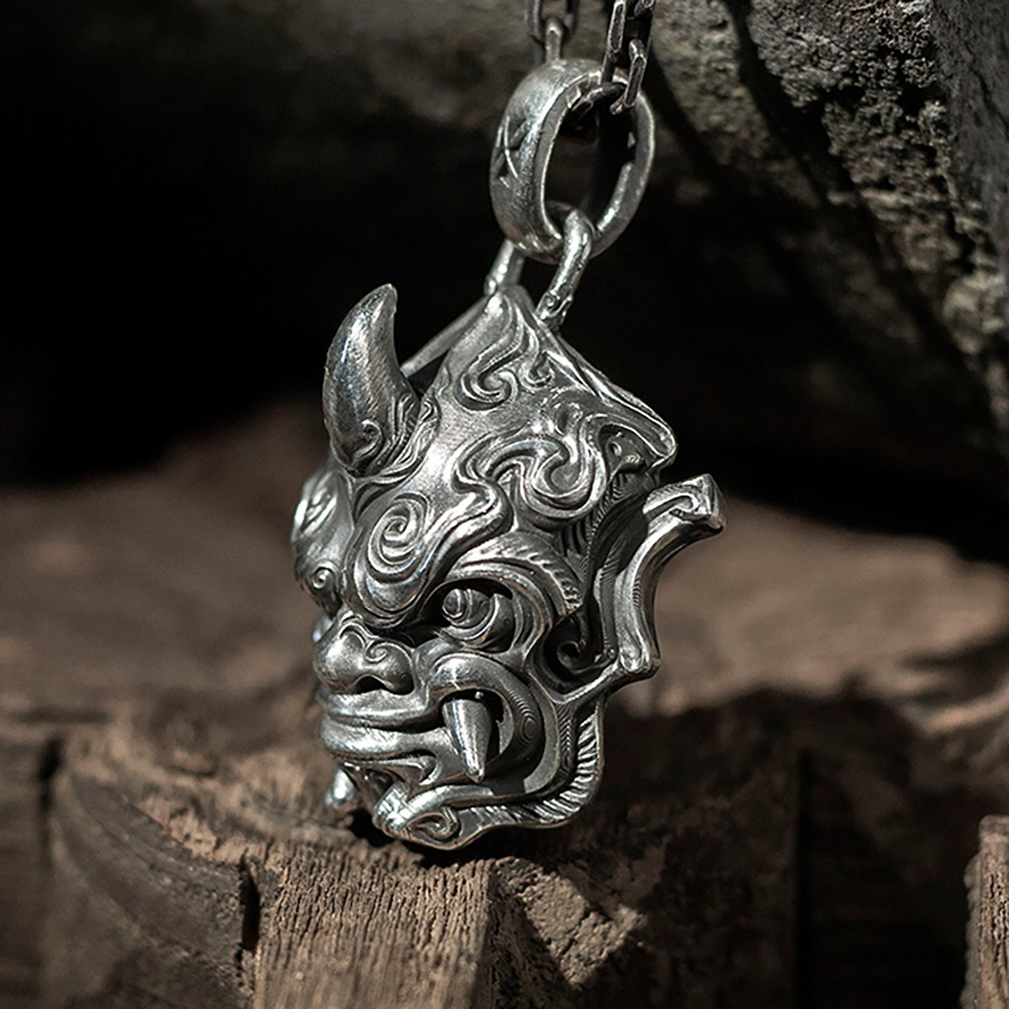 925 sterling silver Prajna pendant necklace, Japan Mythology Prajna necklace, shaped devil necklace, men's necklace - handmade