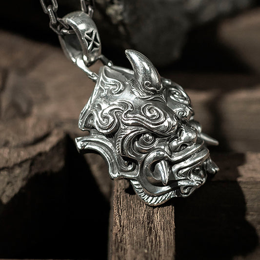 925 sterling silver Prajna pendant necklace, Japan Mythology Prajna necklace, shaped devil necklace, men's necklace - handmade