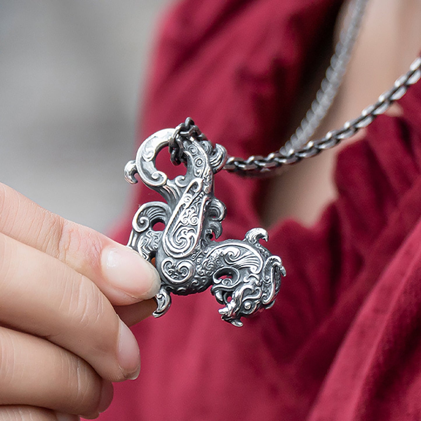 925 Sterling Silver Flying Dragon Pendant Necklace, Chinese Legend Flying Dragon Pendant, Men's Necklace - Handmade