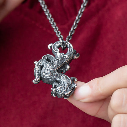 925 Sterling Silver Flying Dragon Pendant Necklace, Chinese Legend Flying Dragon Pendant, Men's Necklace - Handmade
