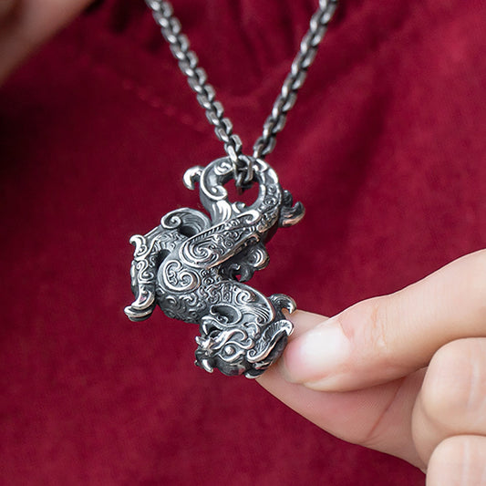 925 Sterling Silver Flying Dragon Pendant Necklace, Chinese Legend Flying Dragon Pendant, Men's Necklace - Handmade