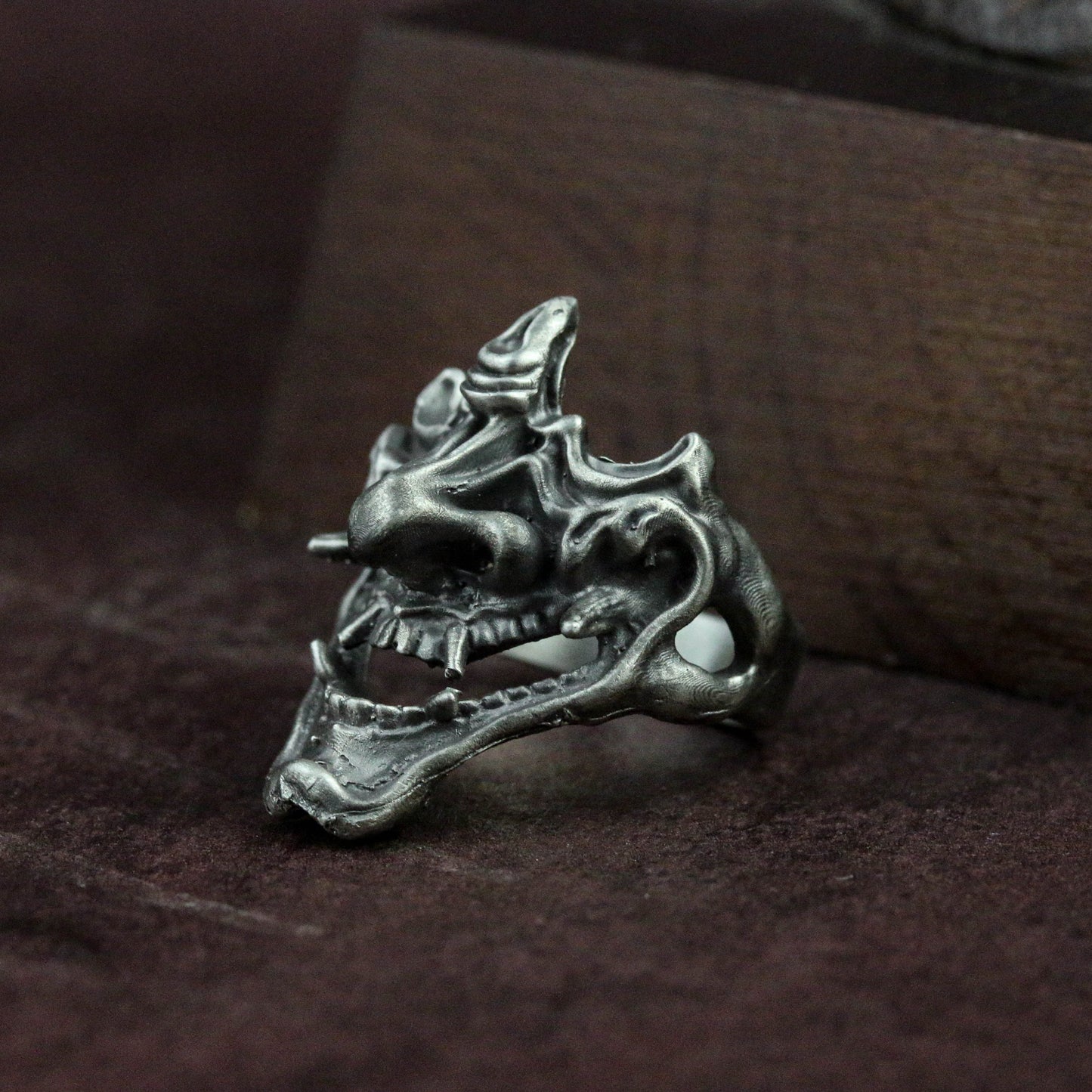 prajna demon 925 silver ring|samurai mask ring|Demon Skull Ring|mask ring|Demon Ring