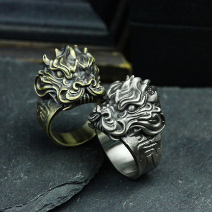 Tiger ben 925 silver ring, Chinese beast silver ring, lucky beast protection ring - SATANHORN