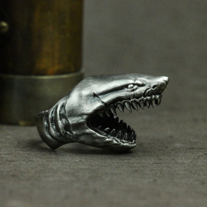 Shark 925 silver ring, man-eating shark silver ring, ocean horror megalodon silver ring jewelry - SATANHORN