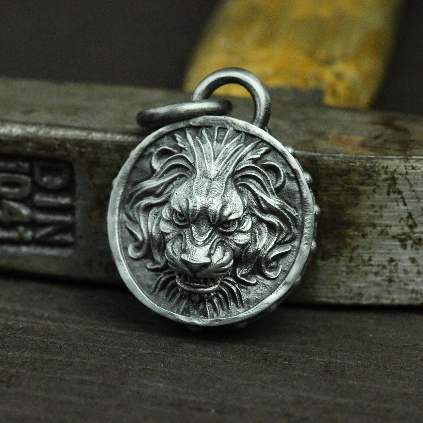 Coin lion 925 silver pendant necklace, silver embossed lion face pendant, African lion silver pendant gift handmade