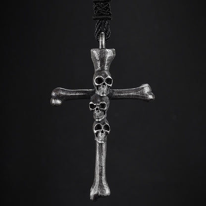 925 sterling silver cross kul pendant necklace, gothic cross skull pendant, skull silver pendant, men's necklace - handmade