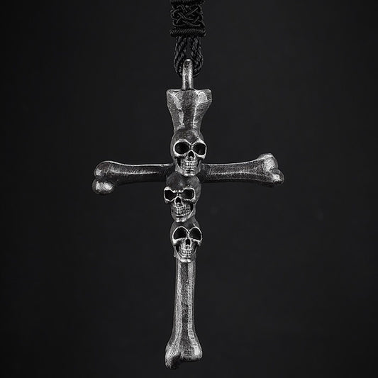 925 sterling silver cross kul pendant necklace, gothic cross skull pendant, skull silver pendant, men's necklace - handmade