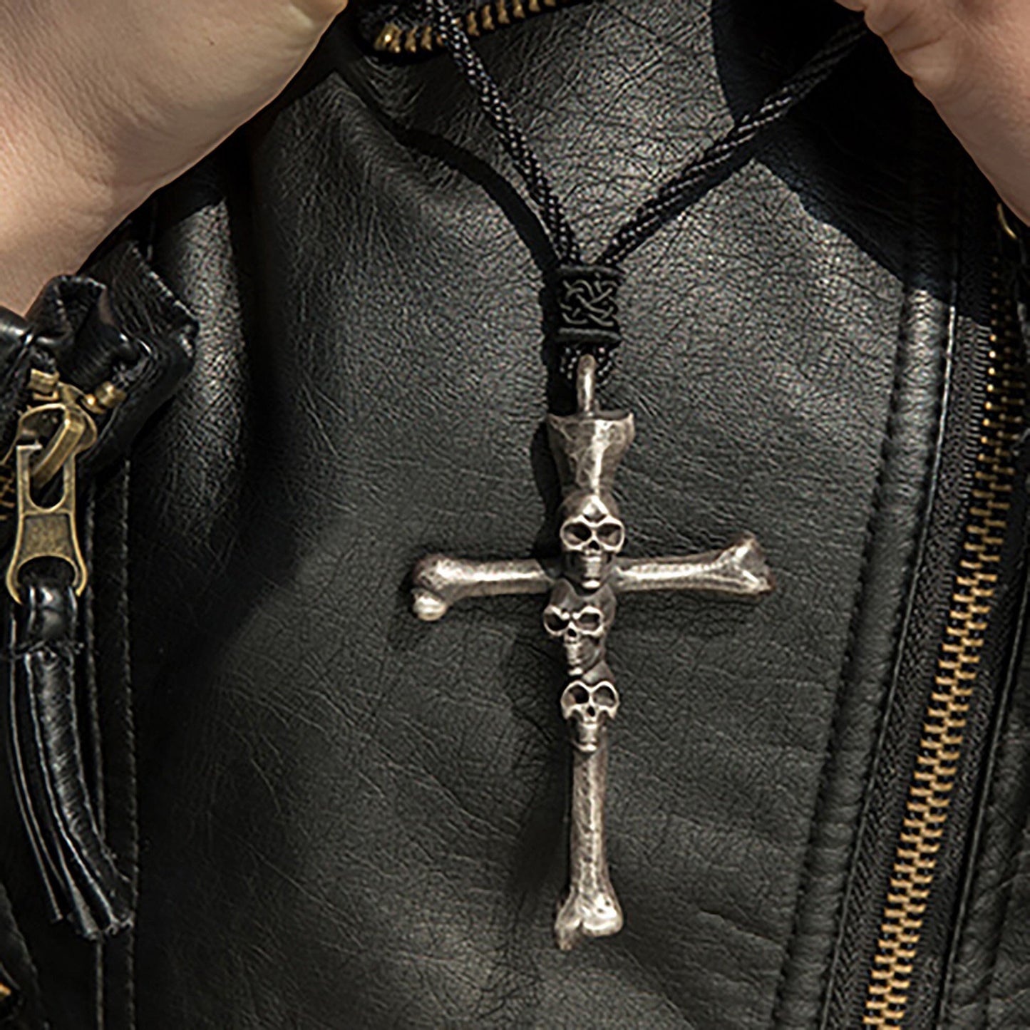 925 sterling silver cross kul pendant necklace, gothic cross skull pendant, skull silver pendant, men's necklace - handmade