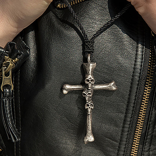 925 sterling silver cross kul pendant necklace, gothic cross skull pendant, skull silver pendant, men's necklace - handmade