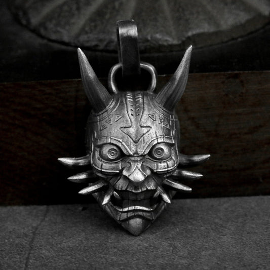 Prajna Mask 925 Silver Pendant Mayan Totem Ghost Pendant Fangs Skull Necklace Brass Craftsman Making Jewelry