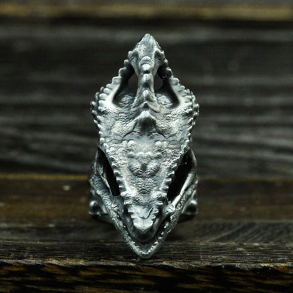Chameleon skull 925 silver ring, black silver ring, animal skull, reptile ring, gothic dark ring - SATANHORN
