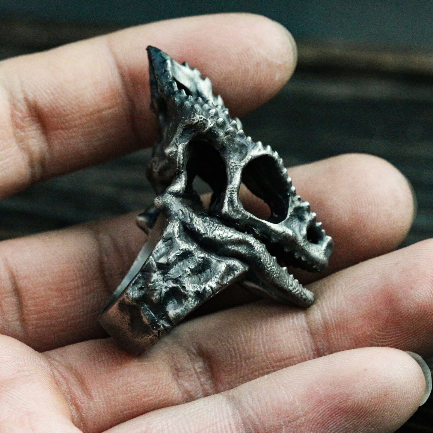 Chameleon skull 925 silver ring, black silver ring, animal skull, reptile ring, gothic dark ring - SATANHORN