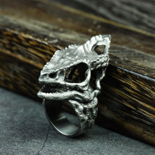 Chameleon skull 925 silver ring, black silver ring, animal skull, reptile ring, gothic dark ring - SATANHORN