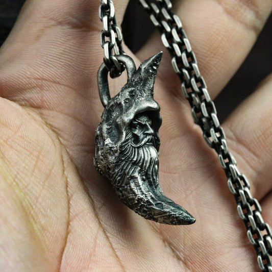 Moon God 925 Silver Pendant Necklace, Moon Lucky Necklace, Witchcraft Pendant, Moon Old Man Necklace