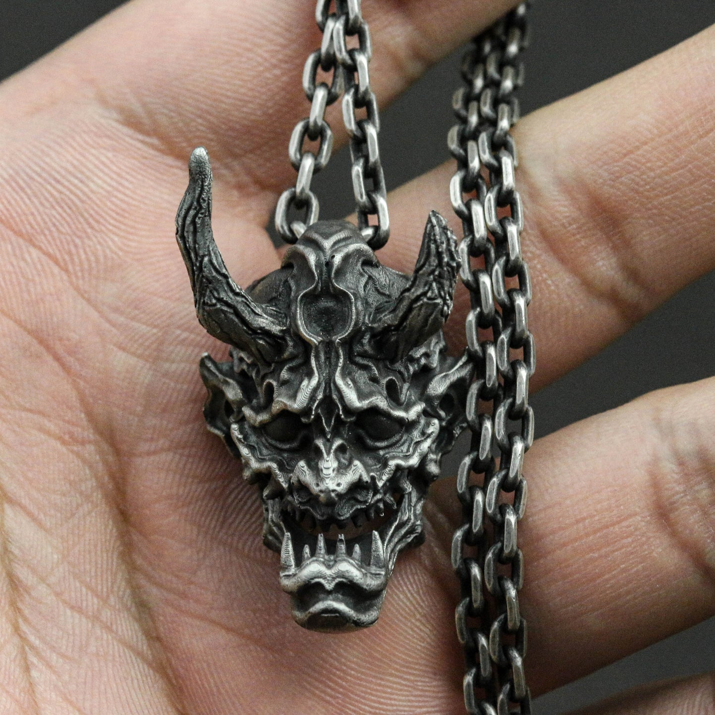 prajna demon 925 silver pendant|samurai mask pendant|Demon Skull pendant|mask necklace|Demon necklace