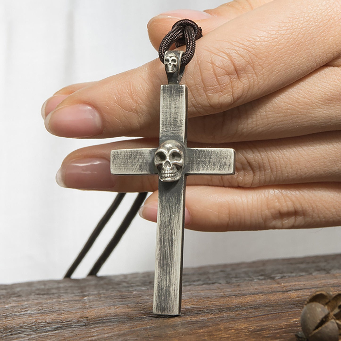 925 sterling silver cross pendant necklace, gothic cross skull pendant, skull silver men's pendant, men's necklace - handmade