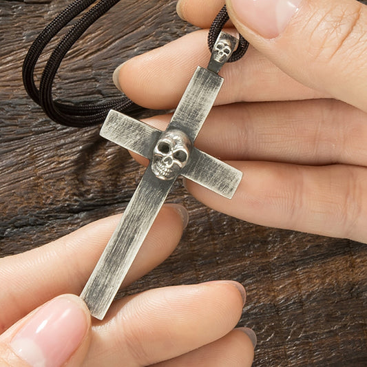 925 sterling silver cross pendant necklace, gothic cross skull pendant, skull silver men's pendant, men's necklace - handmade