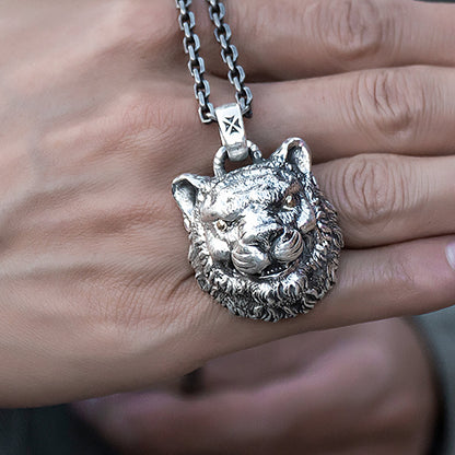 925 sterling silver tiger head pendant necklace, angry tiger necklace, silver necklace gift for husband, Halloween gift