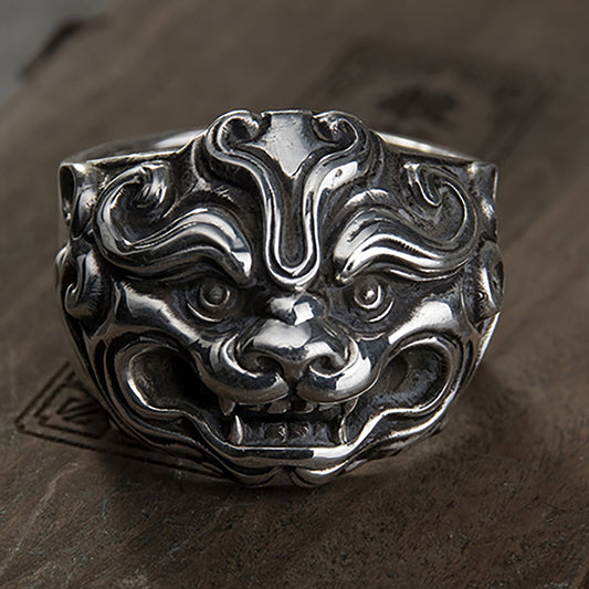 Tang lion men's personalized ring，Men's sterling silver lion ring, lion ring, lion head ring, Men's personalized ring, personalized