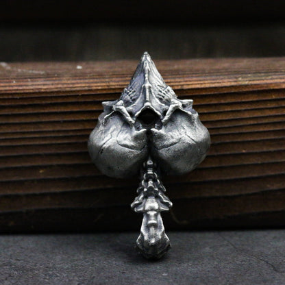 Playing Card Spade 925 Silver Pendant Necklace, Gambling Good Luck Pendant, Skull Spade Silver Necklace Gift
