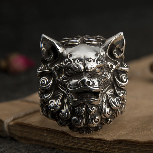 Tang lion men's personalized ring，Men's sterling silver lion ring, lion ring, lion head ring, Men's personalized ring, personalized gift.