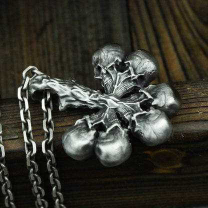 Playing card Club 925 silver pendant necklace, Gambling lucky pendant, Skull Club silver necklace gift