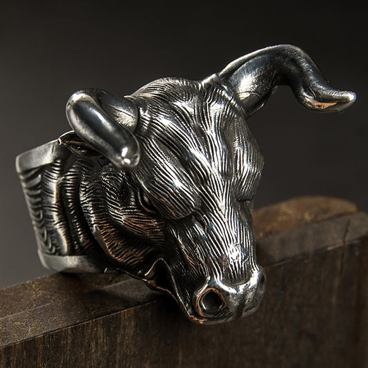 925 Sterling Silver Bull Head Ring Jewelry | Silver Bull Ring | Bull Ring | Zodiac Ring | Father's Day Gift