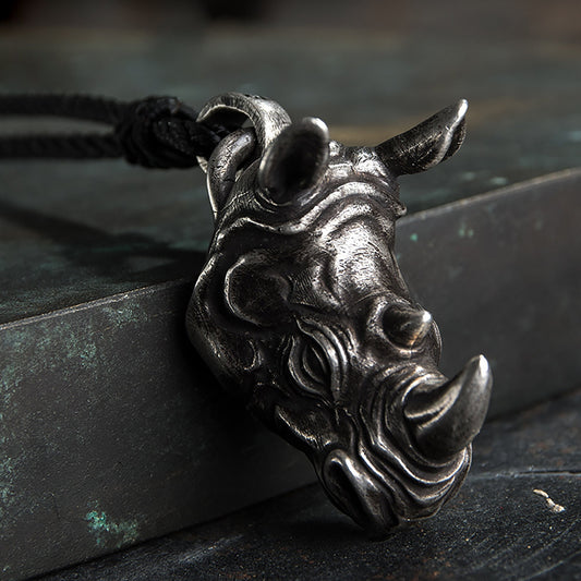 925 sterling silver rhinoceros head pendant necklace, African animal rhinoceros necklace, rhinoceros jewelry - handmade