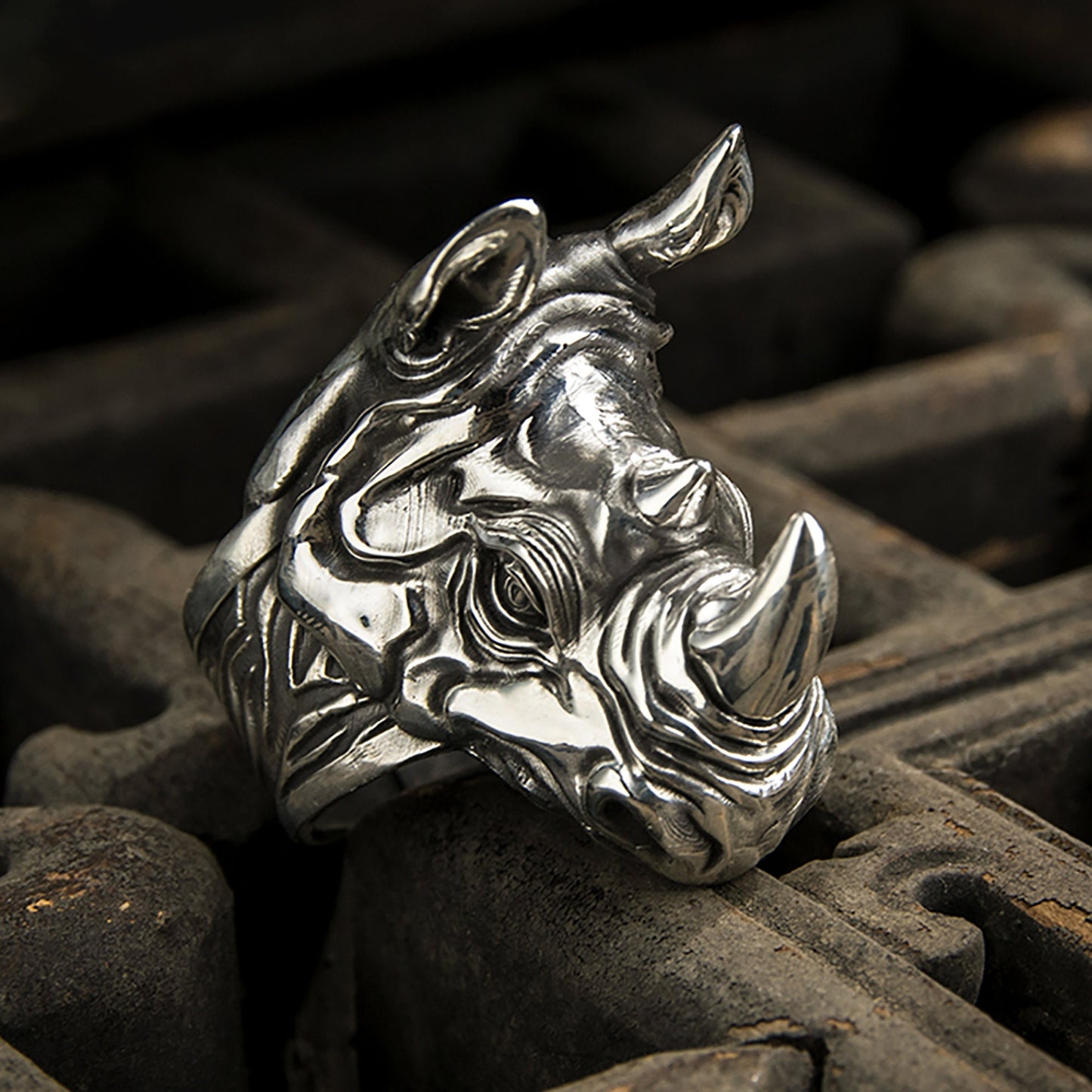 925 Sterling Silver Rhino Head Ring | Rhino Head Ring | Rhino Ring | African Men's Ring | Animal Ring