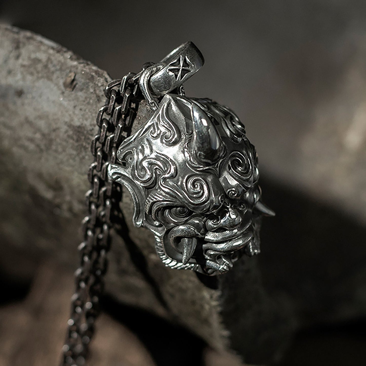 925 sterling silver Prajna pendant necklace, Japan Mythology Prajna necklace, shaped devil necklace, men's necklace - handmade