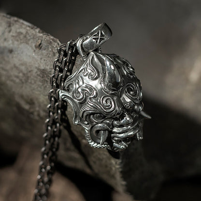 925 sterling silver Prajna pendant necklace, Japan Mythology Prajna necklace, shaped devil necklace, men's necklace - handmade