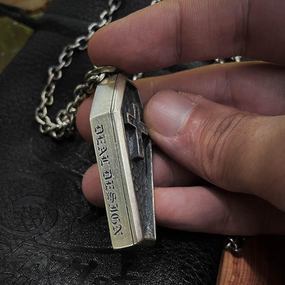925 Sterling Silver Cross Coffin Silver Pendant Necklace, Christian Religious Jewelry, Gothic Coffin Jewelry, Men's Necklace - Handmade