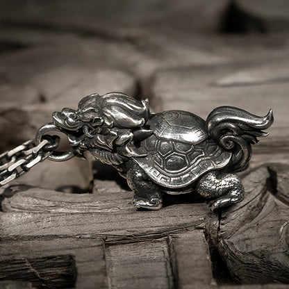 925 sterling silver dragon and turtle pendant necklace, fortune turtle necklace, silver turtle pendant, men's necklace, gift for him