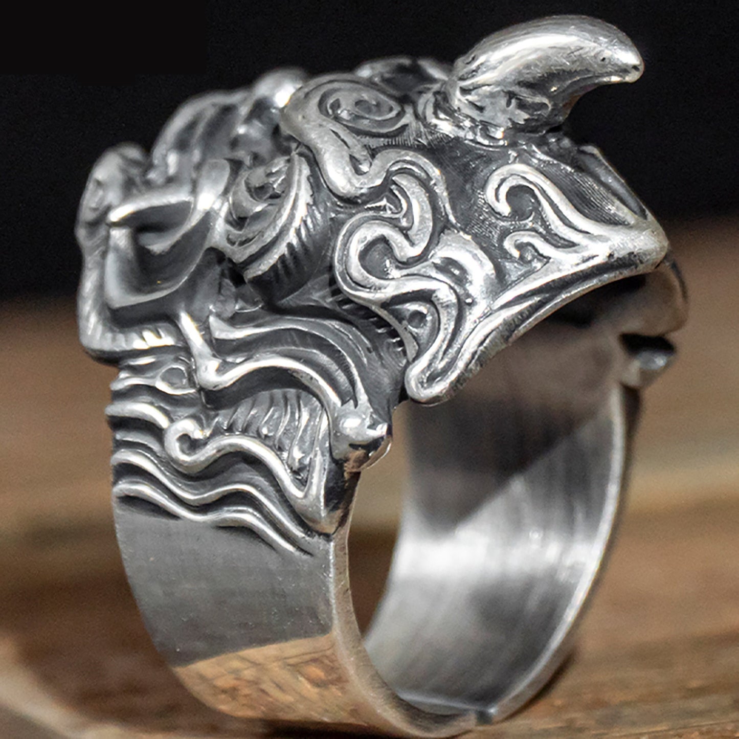 Silver Horn Warcraft Silver Rings, Warcraft Rings, Monster Rings, Monster Rings, Silver Horn Rings, Men's Jewelry, Men's Gifts